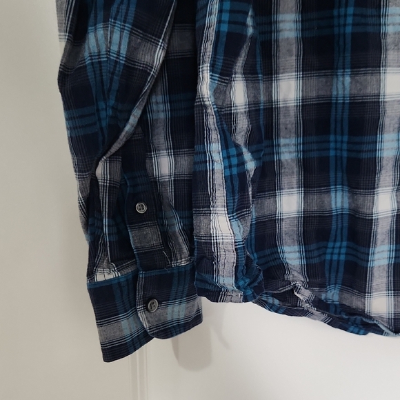 Blue and White Plaid Button-Up Shirt - Picture 2 of 4
